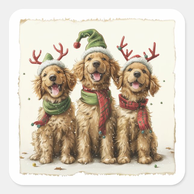Sticker Carré Chiens de Noël Golden Retriever (Devant)