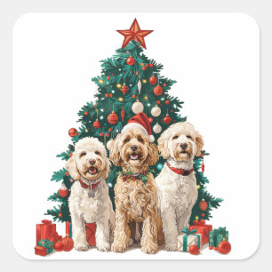 Sticker Carré Chiens de Noël Goldendoodle