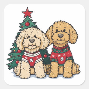 Sticker Carré Chiens de Noël Goldendoodle