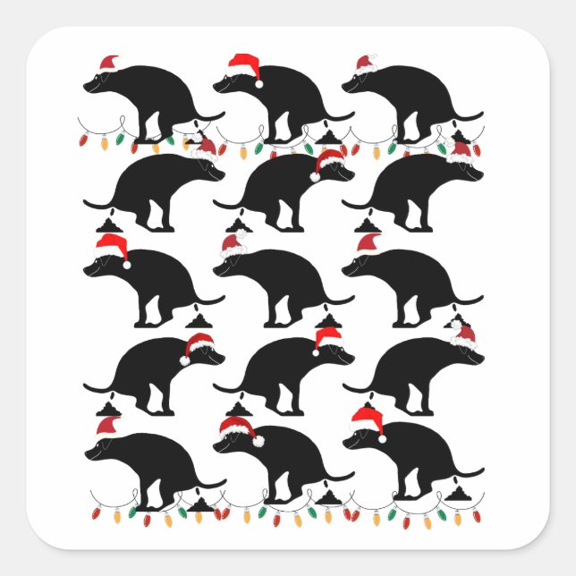 Sticker Carré Chiens de Noël mignons et caca (Devant)
