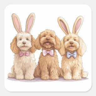 Sticker Carré Chiens de Pâques Goldendoodle