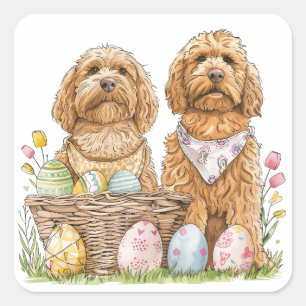 Sticker Carré Chiens de Pâques Goldendoodle