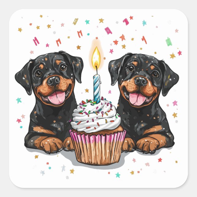 Sticker Carré Chiens de Rotweiler d'anniversaire (Devant)