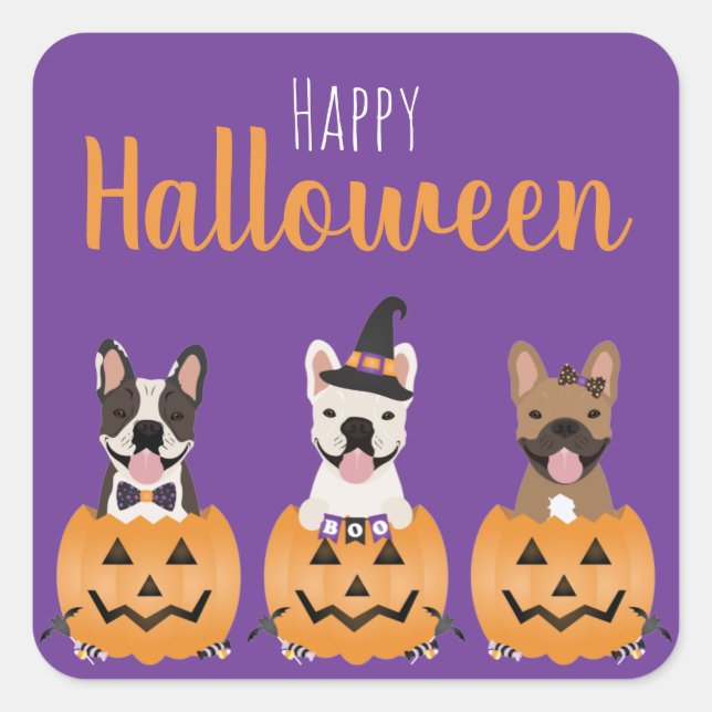 Sticker Carré Chiens de taureaux français heureux Halloween (Devant)