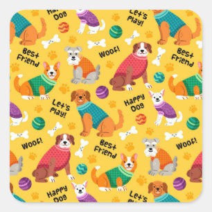 Sticker Carré Chiens décoratifs colorés