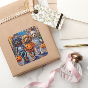 Sticker Carré Chiens Espagnols Tibétains En Costumes D'Halloween