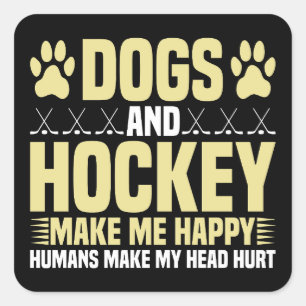 Sticker Carré Chiens et hockey me rendent heureux