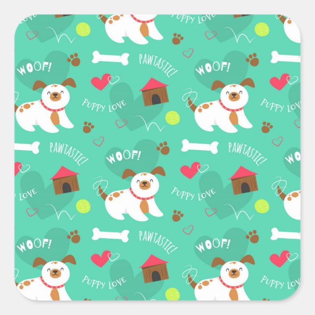 Sticker Carré Chiens Et Mots Mignons (Devant)