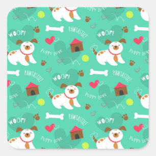 Sticker Carré Chiens Et Mots Mignons