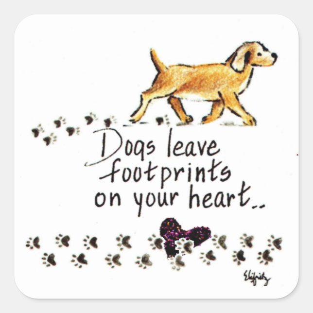 Sticker Carré Chiens laissez des empreintes sur votre coeur (Devant)