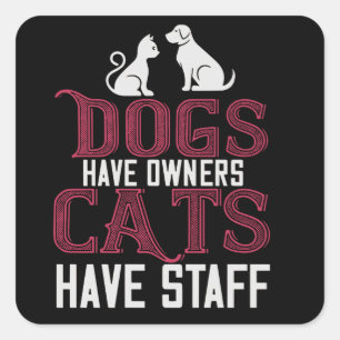 Sticker Carré Chiens ont propriétaire Chats ont du personnel