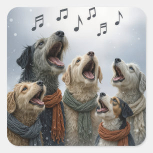 Sticker Carré Chiens qui chantent des chants de Noël dans des fl