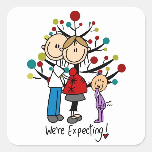 Sticker Carré Chiffres de bâton Fille des parents attendus (Devant)