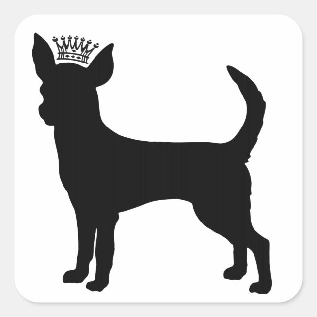 Sticker Carré Chihuahua Basic Black Crown Silhouette (Devant)