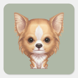 Sticker Carré Chihuahua blanc et beige à long haïre