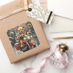 Sticker Carré Chihuahua Chien équitation moto Noël