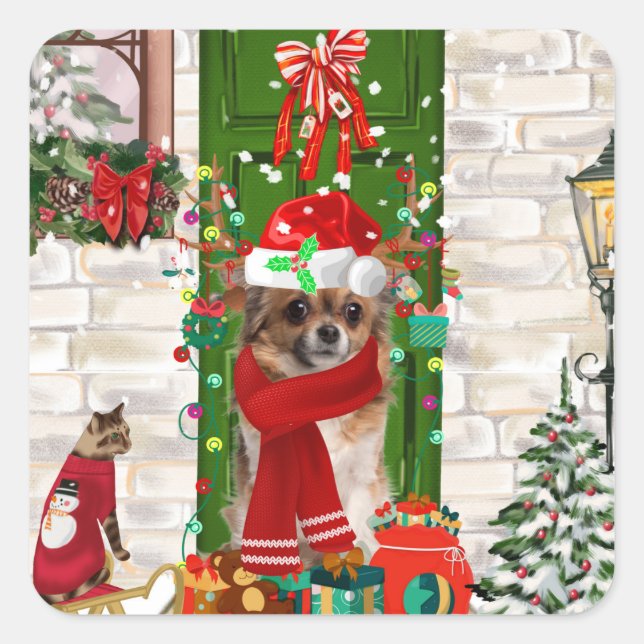 Sticker Carré Chihuahua Chien Noël (Devant)