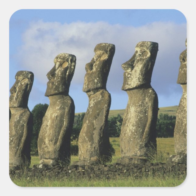 Sticker Carré Chili, Île de Pâques, Rapa Nui, Ahu Akivi (Devant)