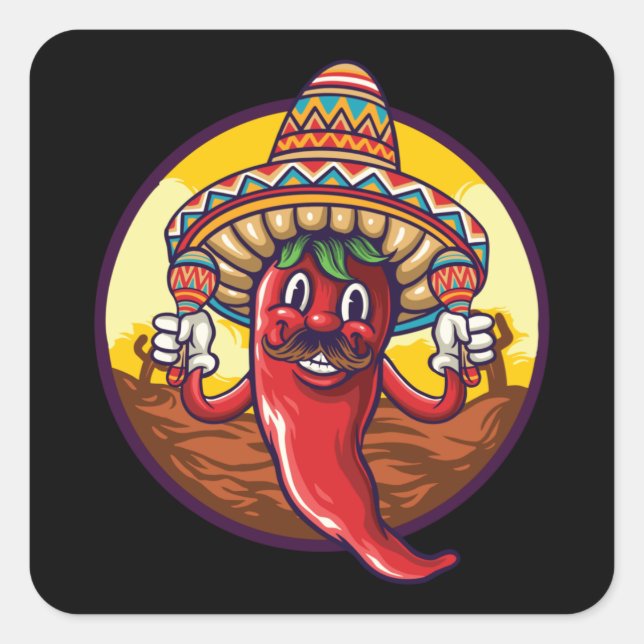 Sticker Carré Chili Sombrero Parti Mexicain Désert (Devant)