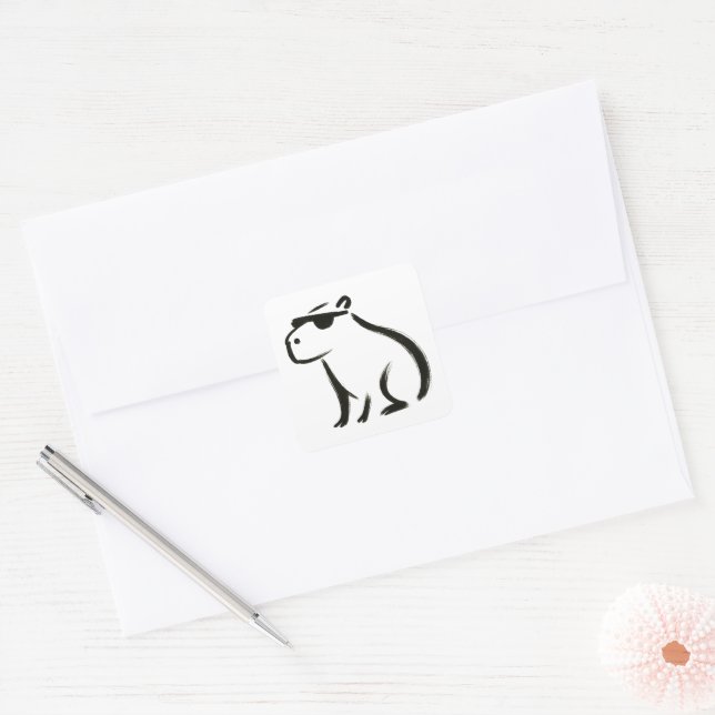 Sticker Carré Chill Capybara - Conception de pinceau d'encre sur (Enveloppe)