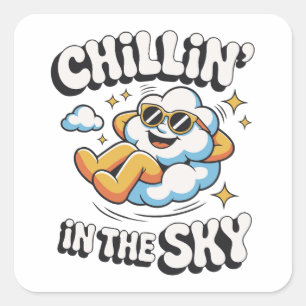 Sticker Carré Chillin' in the Sky Cute Cloud Design pour l'été a