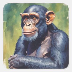 Sticker Carré Chimpanzé fou mignon