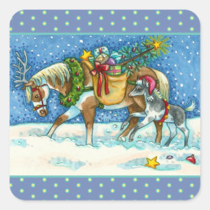 STICKER CARRÉ CHINCOTEAGUE NOËL PONIES, BELLES ET JOUETS SLEIGH