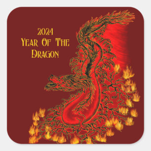 Sticker Carré Chine Dragon, 2024 Année Du Dragon