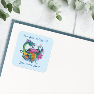 Sticker Carré Chinois Dragon d'eau Koi Poisson Plaque