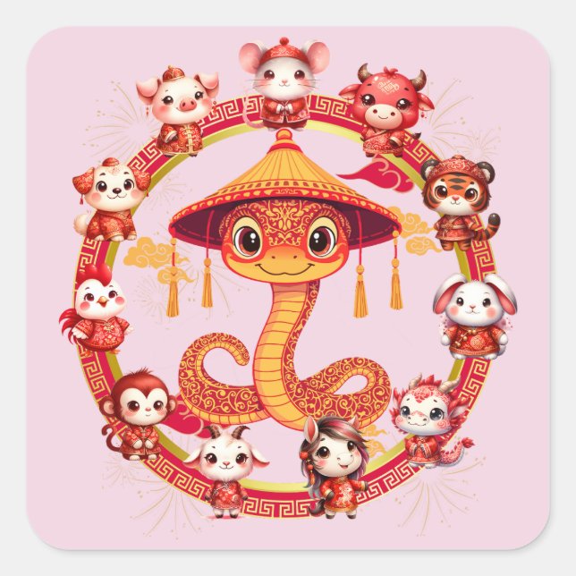 Sticker Carré Chinois Lunaire Conception du serpent du Nouvel An (Devant)