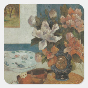 Sticker Carré Chinois Peonies et Mandoline par Paul Gauguin