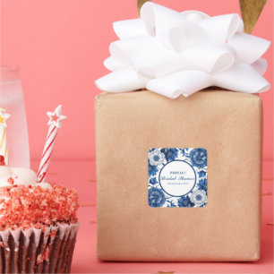 Sticker Carré Chinoiserie blanche et bleue antique Motif nuptial