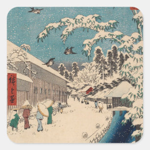 Sticker Carré Chinoiserie Ukiyo-e Paysage japonais d'hiver ennei