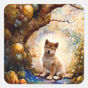 Sticker Carré Chiot de Shiba Inu