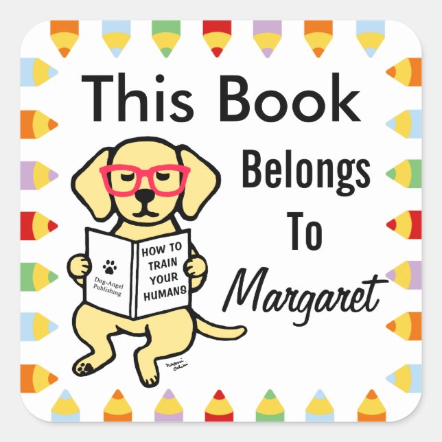 Sticker Carré Chiot du Labrador jaune hipster (Devant)