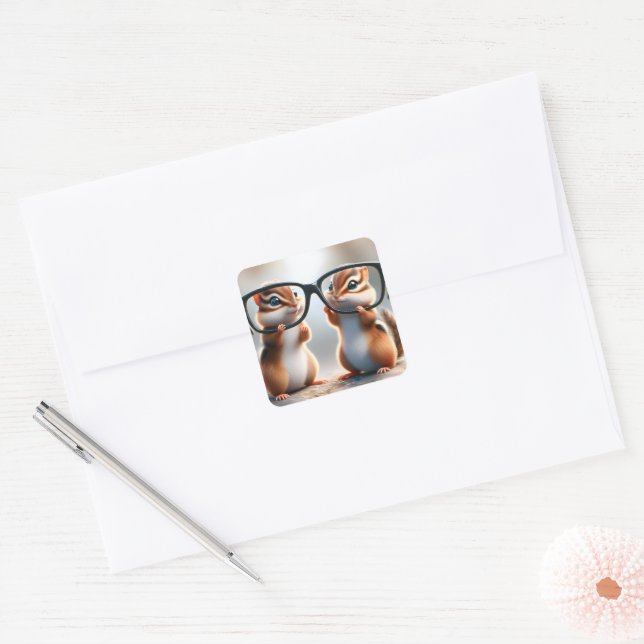 Sticker Carré Chipmunks avec lunettes noires (Enveloppe)
