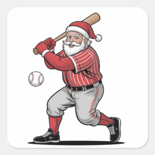 Sticker Carré Chirstmas Baseball Jouer Sport Père Noël