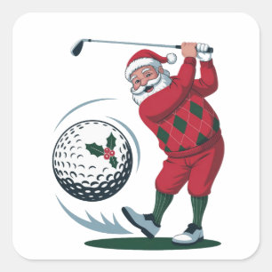 Sticker Carré Chirstmas Imaginaire Golf Jouer Père Noël
