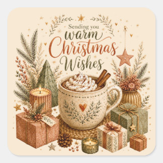 Sticker Carré Chocolat Chaud Botanique Noël Cosy