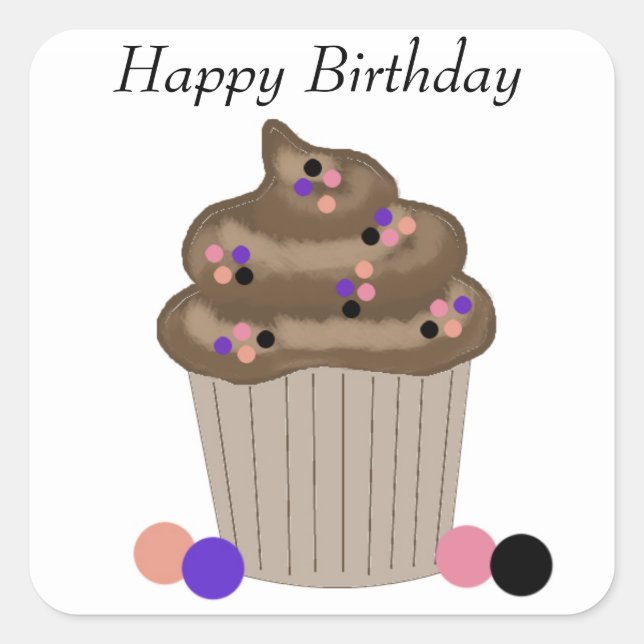 Sticker Carré Chocolat Cupcake d'anniversaire (Devant)