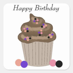 Sticker Carré Chocolat Cupcake d'anniversaire