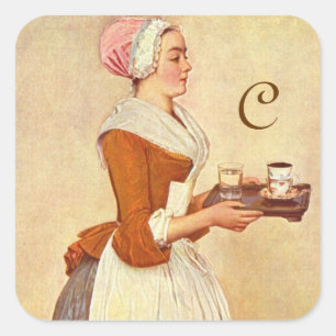 STICKER CARRÉ CHOCOLAT FONDUE DÎNER FÊTE MONOGRAMME