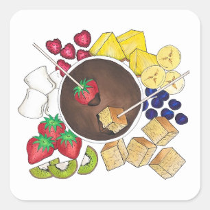 Sticker Carré Chocolat Fondue Pot Rétro Dessert Alimentation Fru
