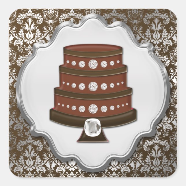 Sticker Carré Chocolat gâteau Couture Damask Carré Bakou Étiquet (Devant)