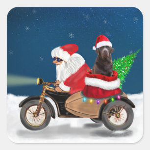 Sticker Carré Chocolat Labrador Chien Noël Père Noël