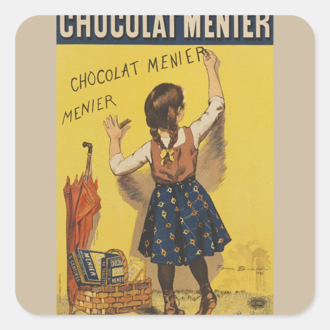 Sticker Carré Chocolat Menier Petite fille Mur écriture (Devant)