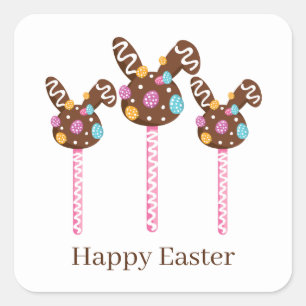 Sticker Carré chocolat mignon Pâques sucettes ajouter du texte