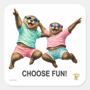 Sticker Carré Choisissez le duo de loutres amusantes