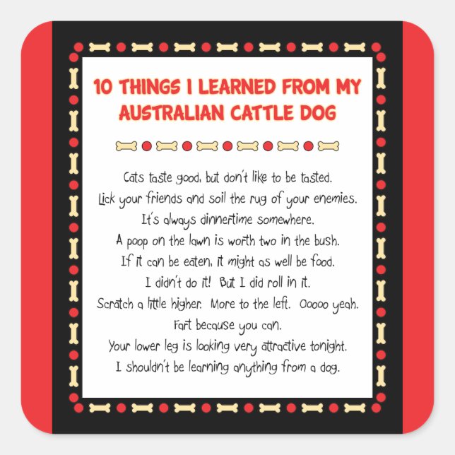Sticker Carré Choses drôles I appris du chien australien de (Devant)