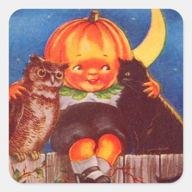 Sticker Carré Chouette à tête de pompe Chouette noire Cat Cresce (Devant)